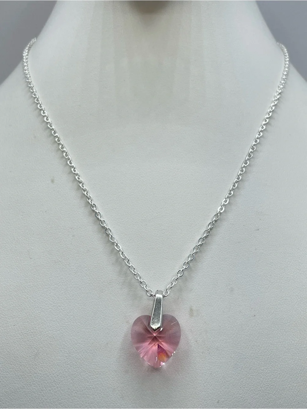 Swarovski Crystal Elements Pink Heart Crystal Necklace Silver Pendant Minimalist